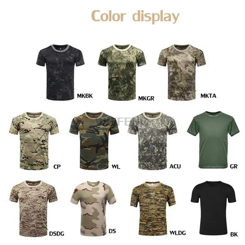 Combat Shirts Men's Tactical Shirt Short Sleeve Quick Dry Combat T-Shirt Military Army T Shirt Paintball Clothing Hunting Camouflage