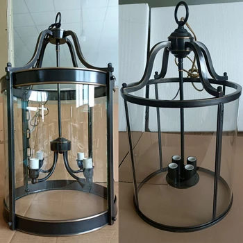 American Retro Solder Wrought Iron Ceiling Light Hotel Restaurant Bedroom Simple Birdcage Glass Pendant Chandelier 1