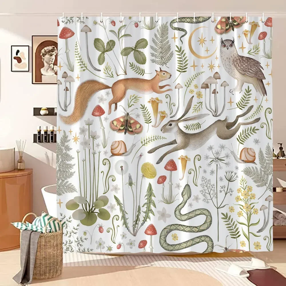 EOBTAIN Mushroom Shower Curtain - Boho Retro Design, Waterproof 69x70 Inch With 12 Hooks - View #3