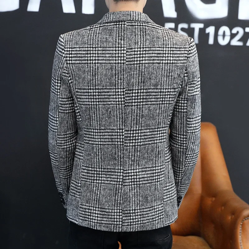 Blazers Fashion Men's Fashion Business Everything Trend Handsome British Style Leisure Slim Plaid Wedding Work Male Blazer 2