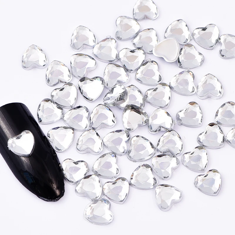 100pcs 하트 아크릴 비 핫픽스 라인 석 반짝이 손톱 크리스탈 Strass 네일파츠 라인 석 장식 파라 unas 네일 아트 네일 참