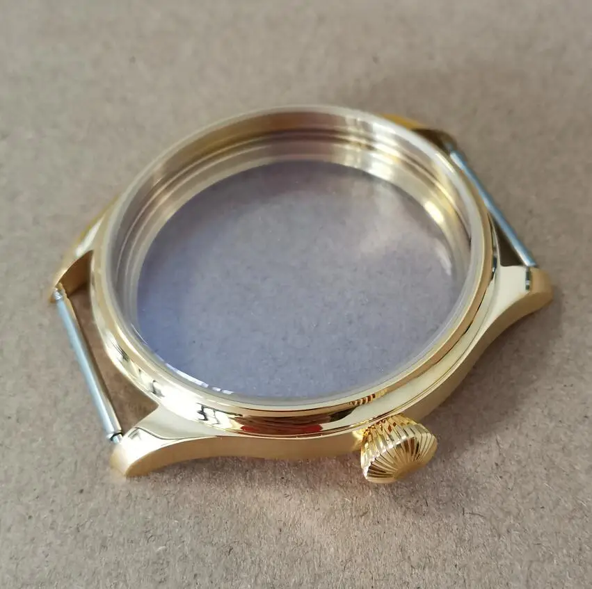 

Pilot golden 44mm 316L Stainless steel watch case Diamond shaped crown Mineral glass Blue coating Manual mechanical watch case