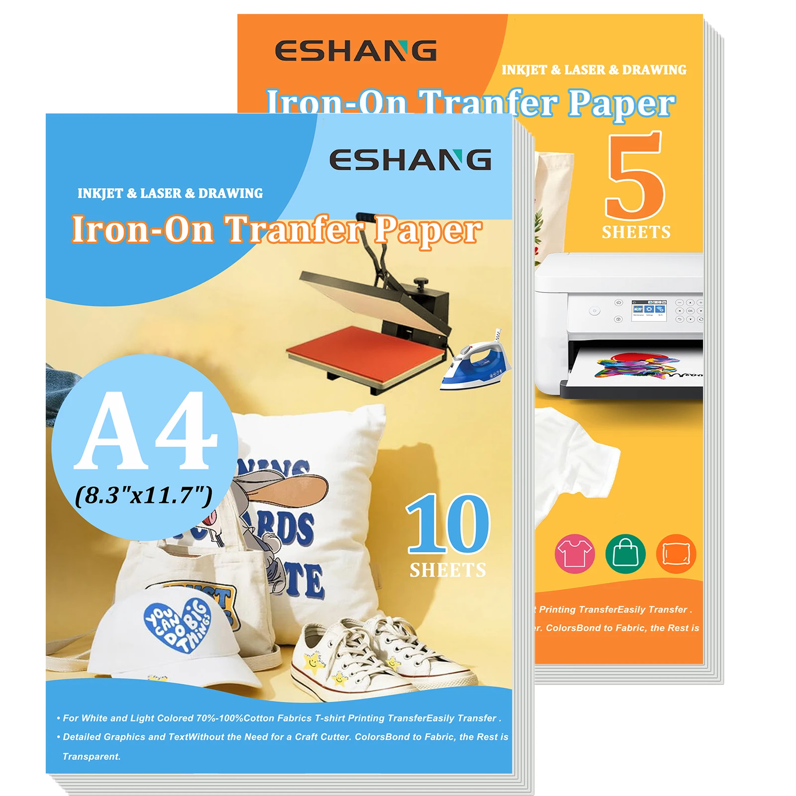 ESHANG 5/10개입 다리미로 붙이는 라이트 전사지, DIY 의류, 티셔츠, 청바지, 백팩, 모자 및 베개에 쉽게 열전사 가능