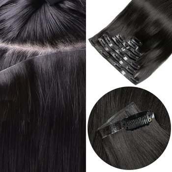 Injected PU Clip In Human Hair Extensions Invisible Seamless Clip on Hair For Thin Raw Hair 7PCS 12-24inch 100G-120G