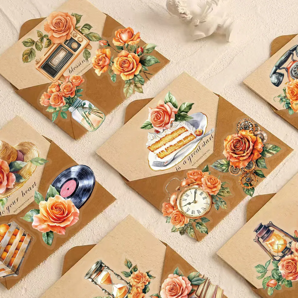 50PCS 오렌지 레트로 장식 낙서 스티커 DIY 수하물 노트북 스케이트 보드 오토바이 애완 동물 방수 스티커