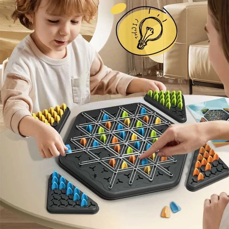 Hot! Geometry Chain Chess Puzzle Triangle Chess Desktop Game Rubber Band Training Family Interaction Exercise Thinking Toys Gift 2