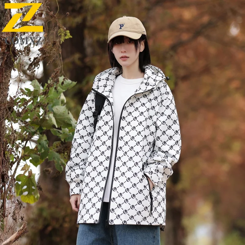 EiAO Jacket Couple's Graphic Print Hoodie Waterproof Windproof Streetwear Coat Oversized Outdoor for Hiking Camping Fishing 2025