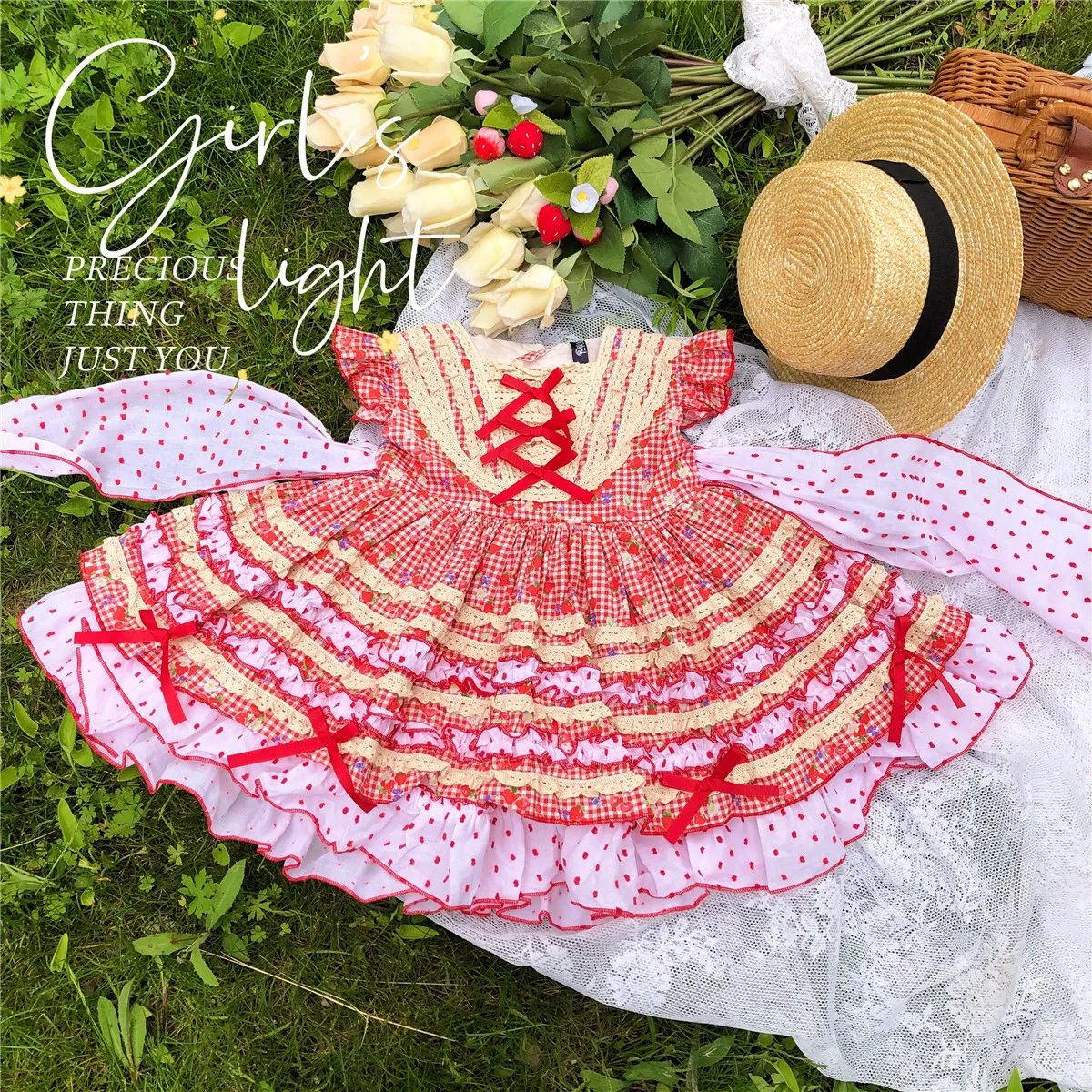 Exclusive creation summer Baby Spanish Lolita Princess Ball Gown lace bowknot Design Birthday Party Girl evening dress
