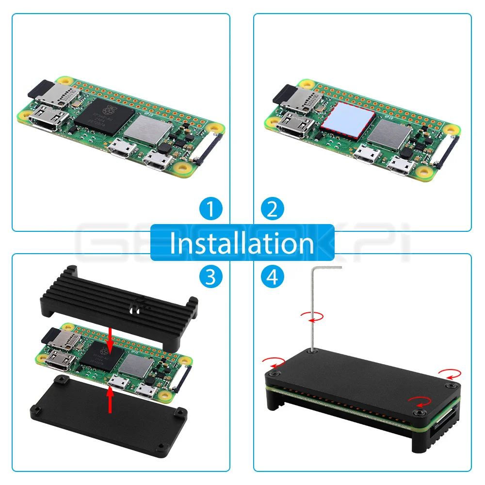 Geeekpi-raspberry pi Zero w Alumínio Enclosure Shell Case Blindado Cnc com Dissipador Gpio Header Arrefecimento Passivo - Imagem 2