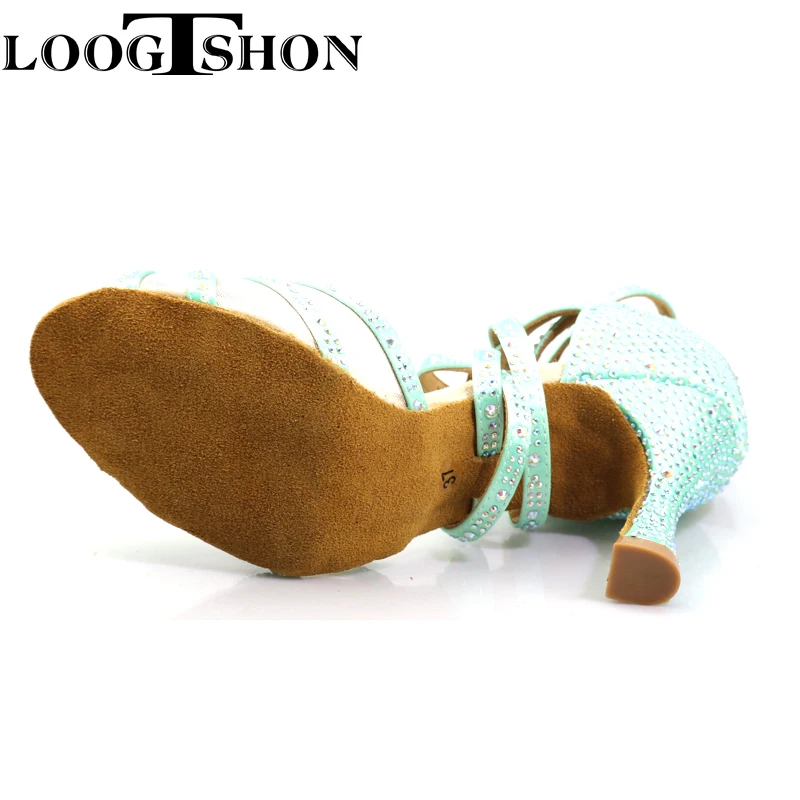 LoogtshonHot Selling Women Latin Dance Shoes Rumba Samba Ballroom Party Ladies Dance Heels Women Sandals Rhinestone Wedding Shoe