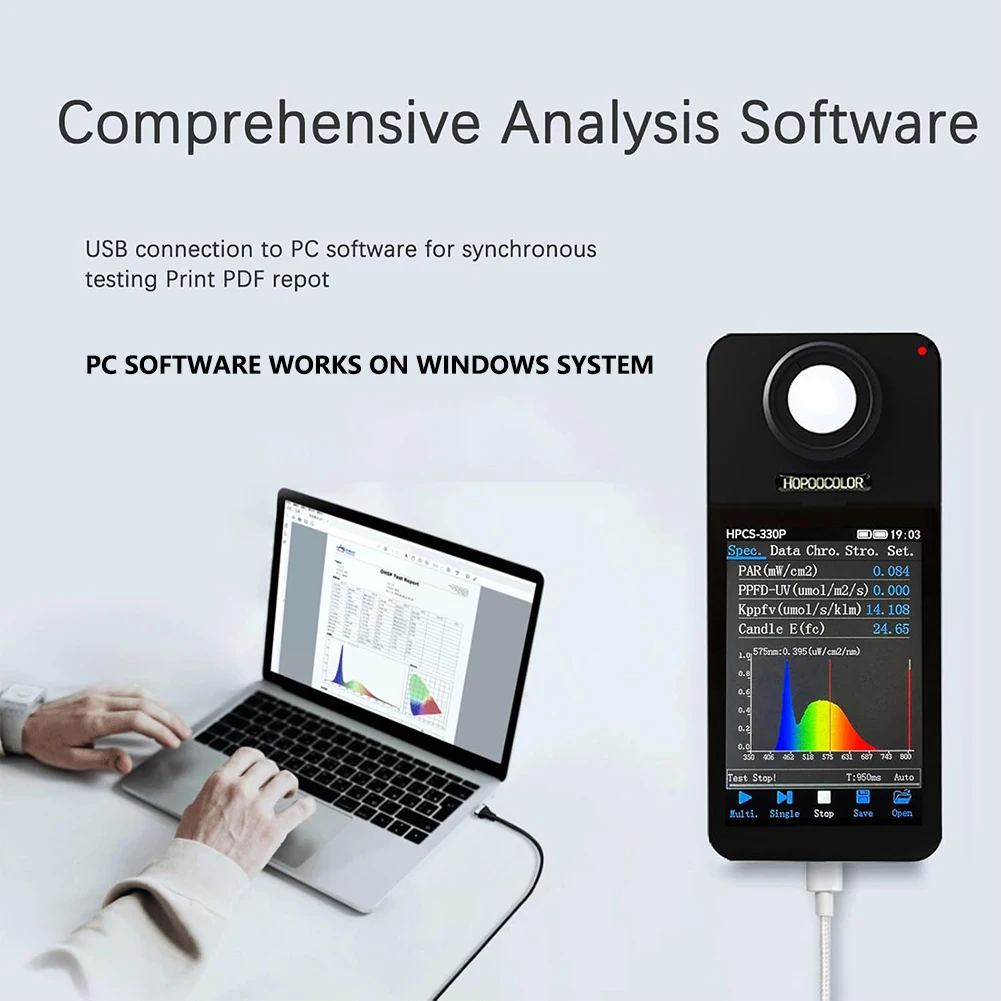 HPCS330P Spectrometer Light Spectrum Analyzer PPFD PAR Meter Wireless Bluetooth Connection