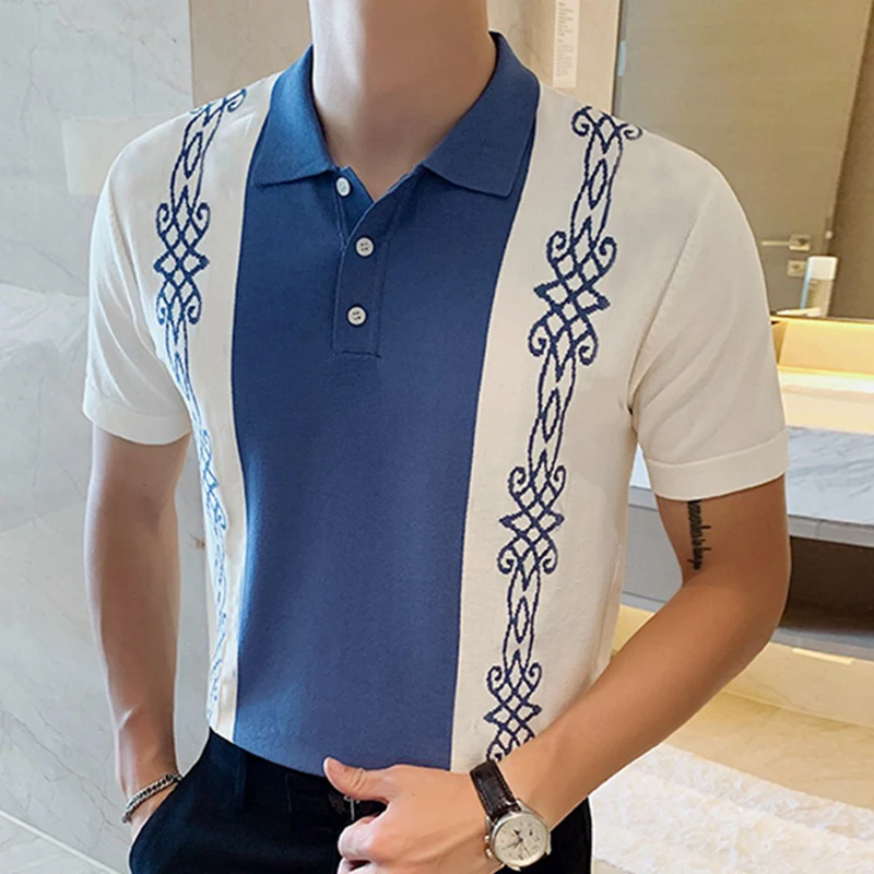 2025 Summer New Fashion Mens Striped Crochet Polos Short Sleeve Slim Fit Stretch Knit Polo Shirt For Men Daily Casual Pullovers 9 S03bad26a4289462d91c8bf8d03c7b0c0f
