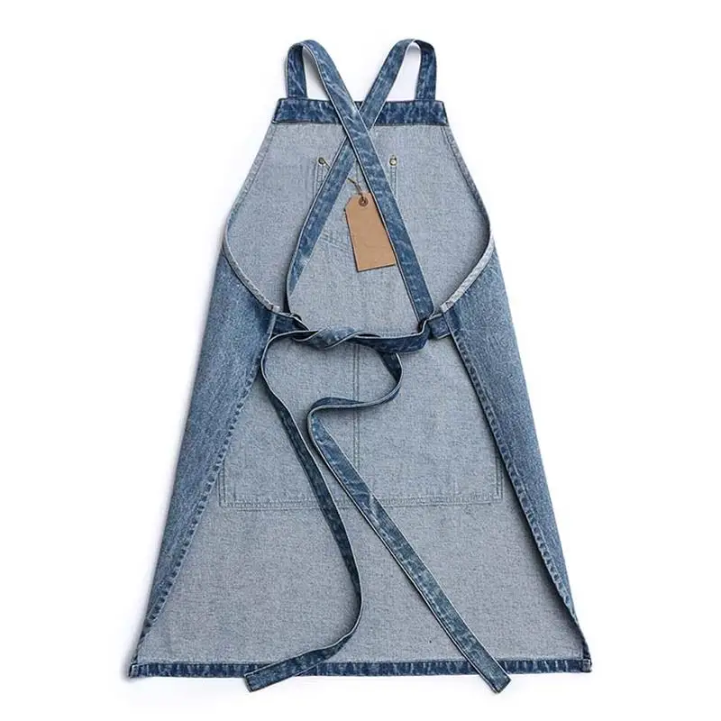 Custom cotton denim fabric Apron with Pockets Jean Apron for Hairstylist tool pockets 3
