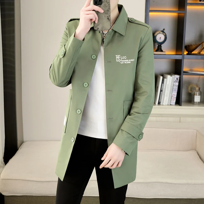 Men Trench Coat Fashion Spring Autumn Oversized Long Coat Men Korean Loose Windbreaker Jacket Mens Overcoat