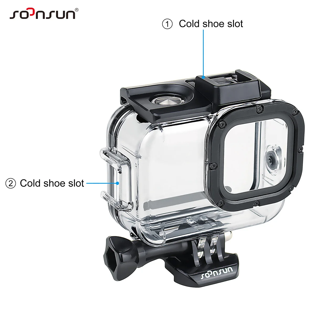 SOONSUN 60M Waterproof Housing Case for GoPro Hero 8 Black 2-Cold Shoe Slots Protective Underwater Diving Go Pro 8 Housing Shell 3