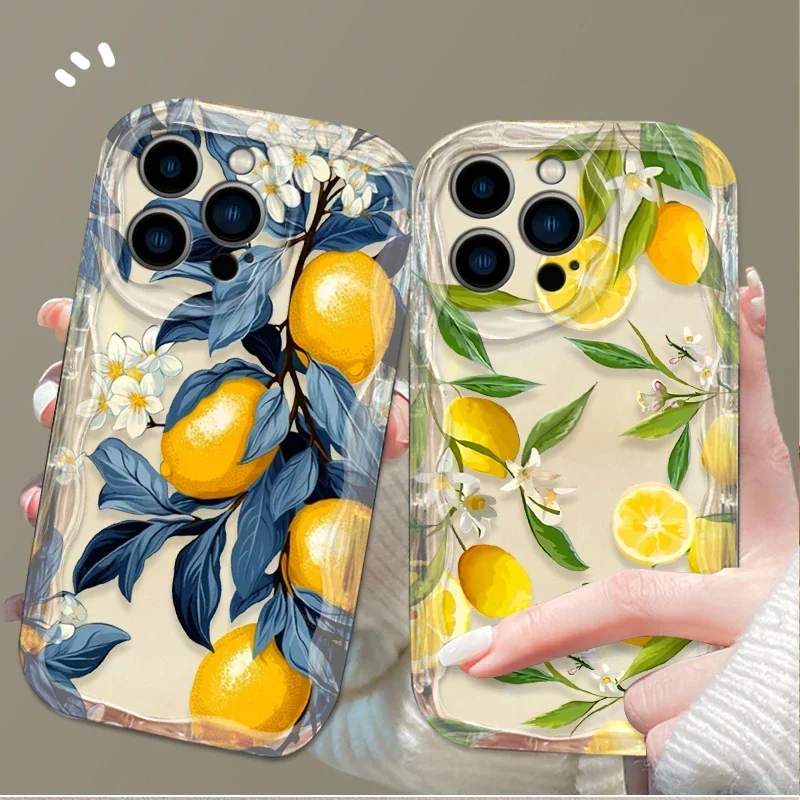 Summer Fruit Lemon Flower 3D Clear Wave Soft Phone Case