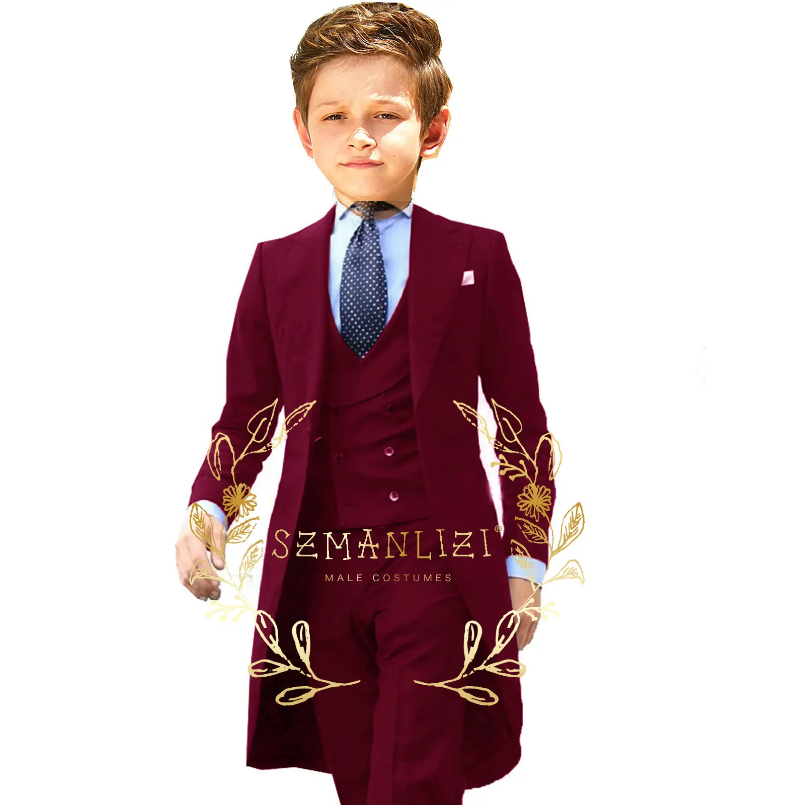 Formal Royal Blue Boys Suit 3 Piece Party Wedding Tuxedo Child Jacket Pants Vest Made Kids Costume 3-16 Years Old boys suits