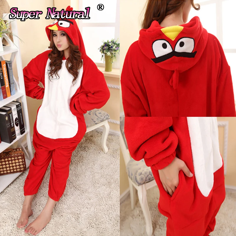 Miniso Red Birds Footed Anime Kigurumi Onesies Cosplay Costume Pajamas For Adults Halloween Home Sleepwear Pyjamas