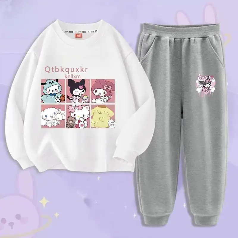 

Новинка Толстовка Sanrio комплект японского мультфильма кавайный Hellokitty Kuromi Mymelody спортивная одежда симпатичный Детский комплект из двух предметов с длинным рукавом