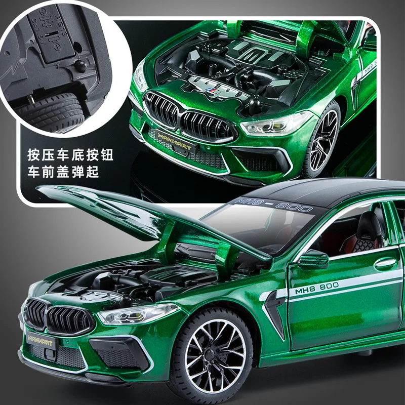 1:24 BMW M8 트랙 버전 합금 금속 다이캐스트 자동차 모델, 사운드 및 라이트, 어린이 장난감 선물 상자, 남아용 선물 장식