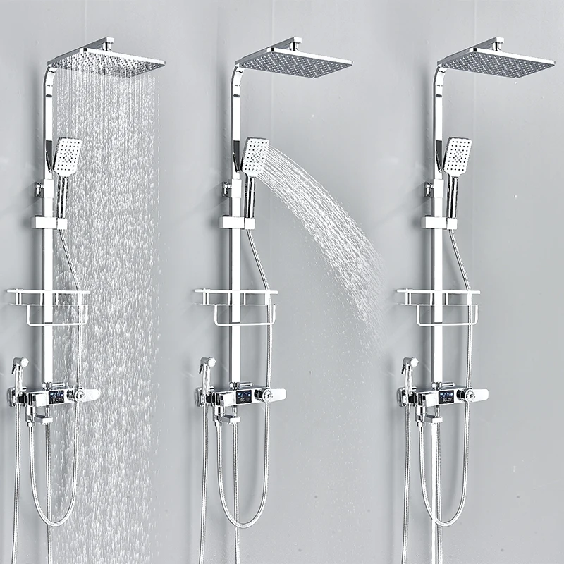 Black Digital Display Thermostatic Shower Faucets Rainfall Shower Thermostatic 4-way Mixer Commodity Shelf Bidet Faucet bathroom shower faucet set bathroom faucet