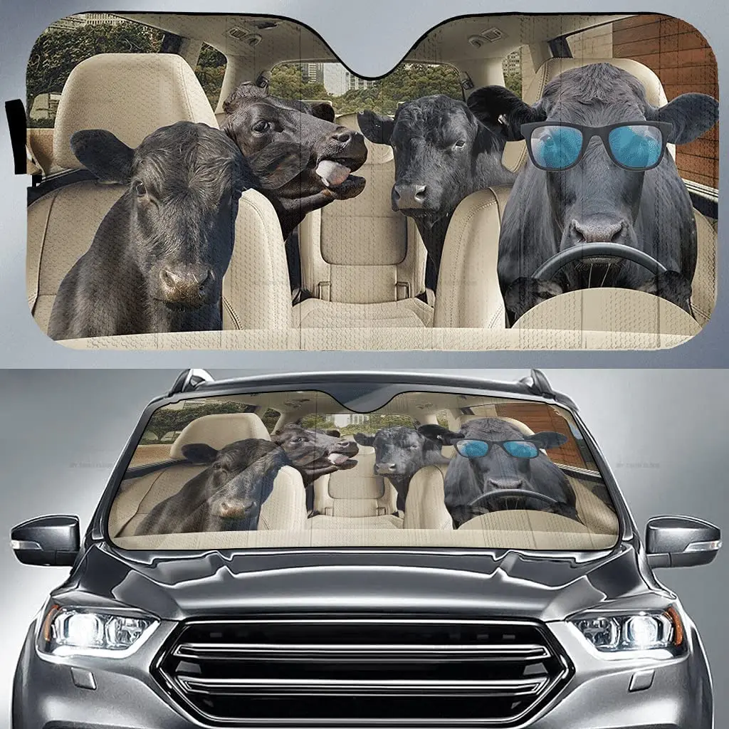 

Funny Black Angus Cattle Family SunglassesDriving in Summer Car Sunshade Windshield Window, Gift for Farmer, Car Windshield Auto