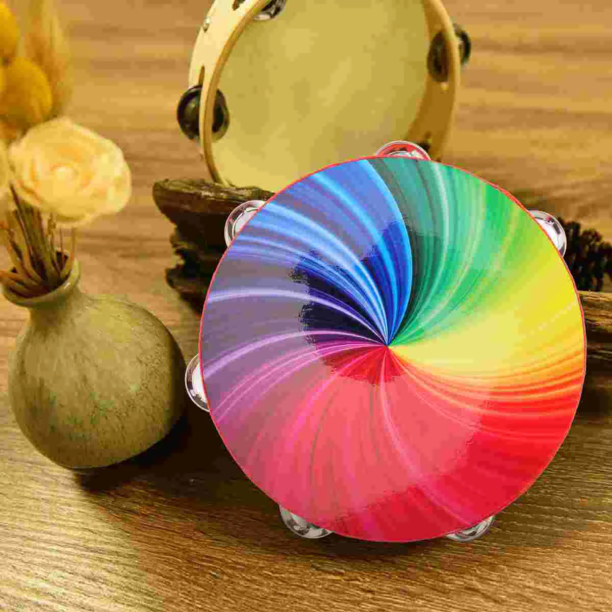 

Inch Bamboo Drum Percussion Radiant Tambourine Handbell Hand Drum Toys Reflective Drum Head Musical Percussion Instruments