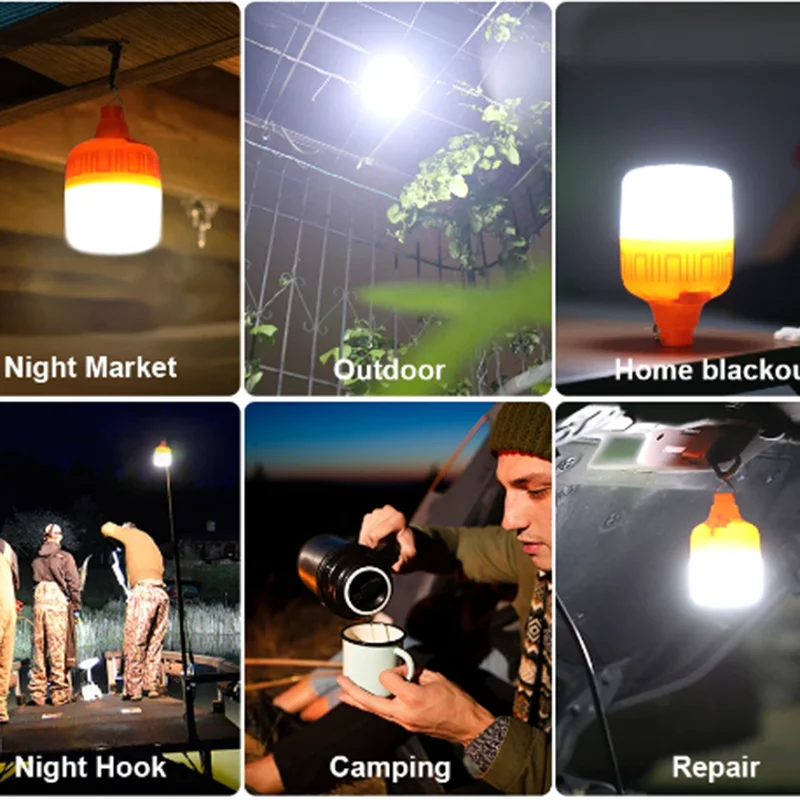 Description Picture 2 of item1PC Outdoor USB Rechargeable LED Lamp Bulbs 100W Emergency Light Hook Up Camping Fishing Portable Lantern Night Lights LT082