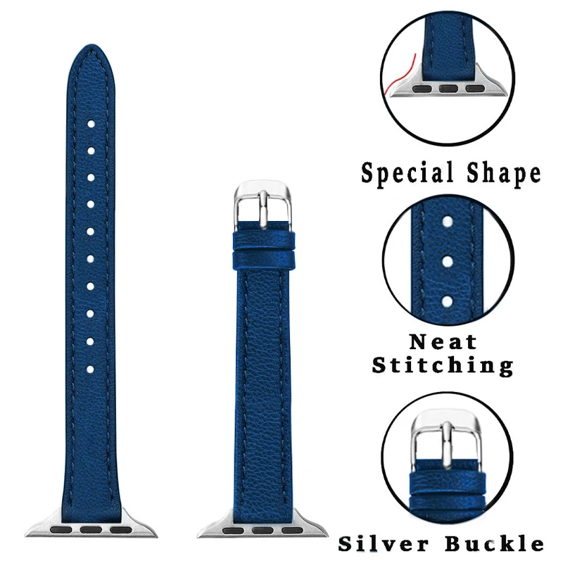 Фото Тонкий кожаный ремешок для Apple watch band 49 мм 44/45/42/40/41/38 мм, мягкий кожаный браслет для iWatch series 3 SE 5 4 6 7 8 ultra №2