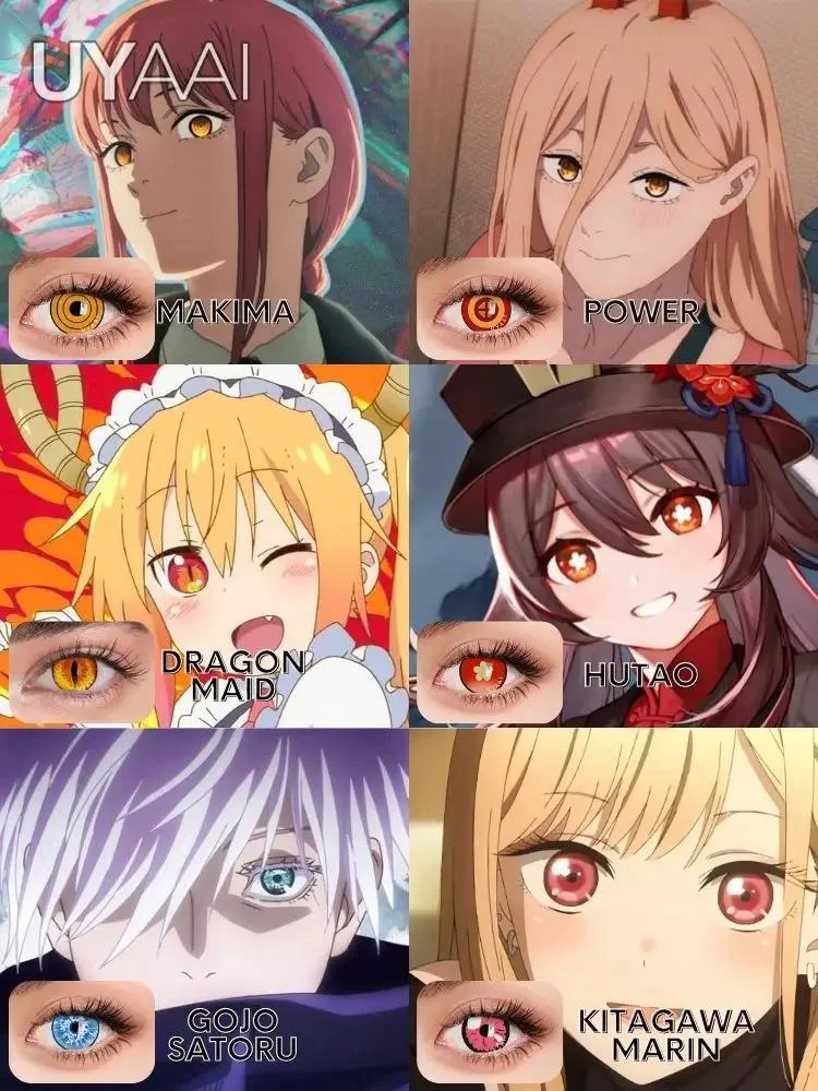 UYAAI 1Pair Colored Contacts Lenses HuTao Cosplay Lens ChainsawMan Contact Pupils Anime Cosmestic Contact Lenses Free Shipping