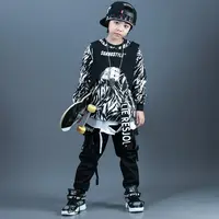 Vêtements Hip Hop pour enfants, sweat à capuche vert surdimensionné, streetwear, short cargo noir pour filles et garçons, costume de danse jazz, mode 5