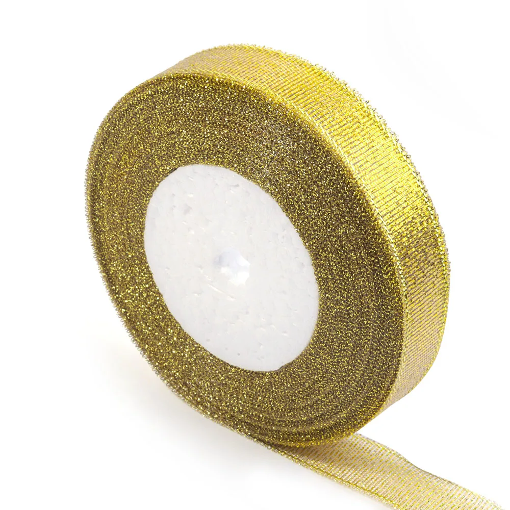 Silver Gold Glitter Silk Satin Ribbon for Party and Home Decorations - 25 Yards