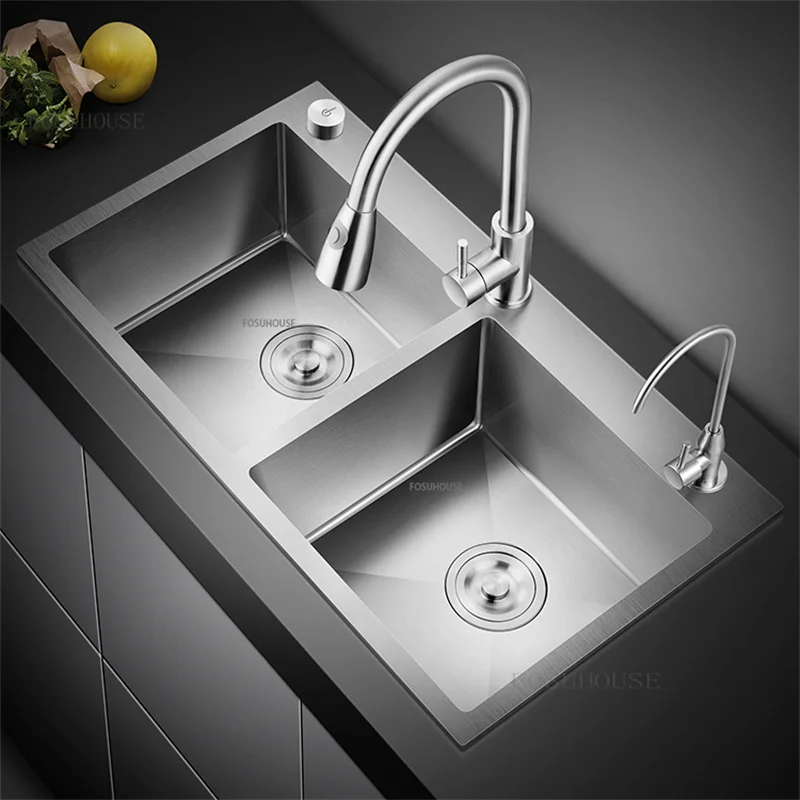 Kitchen Sink 304 Stainless Steel Double Sink Bowl Home Kitchen Above