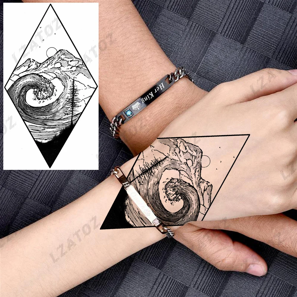 

Unique Geometric Temporary Tattoos For Woman Man Realistic Fake Tree Ocean Wave Tattoo Sticker Hand Water Transfer Tatoos