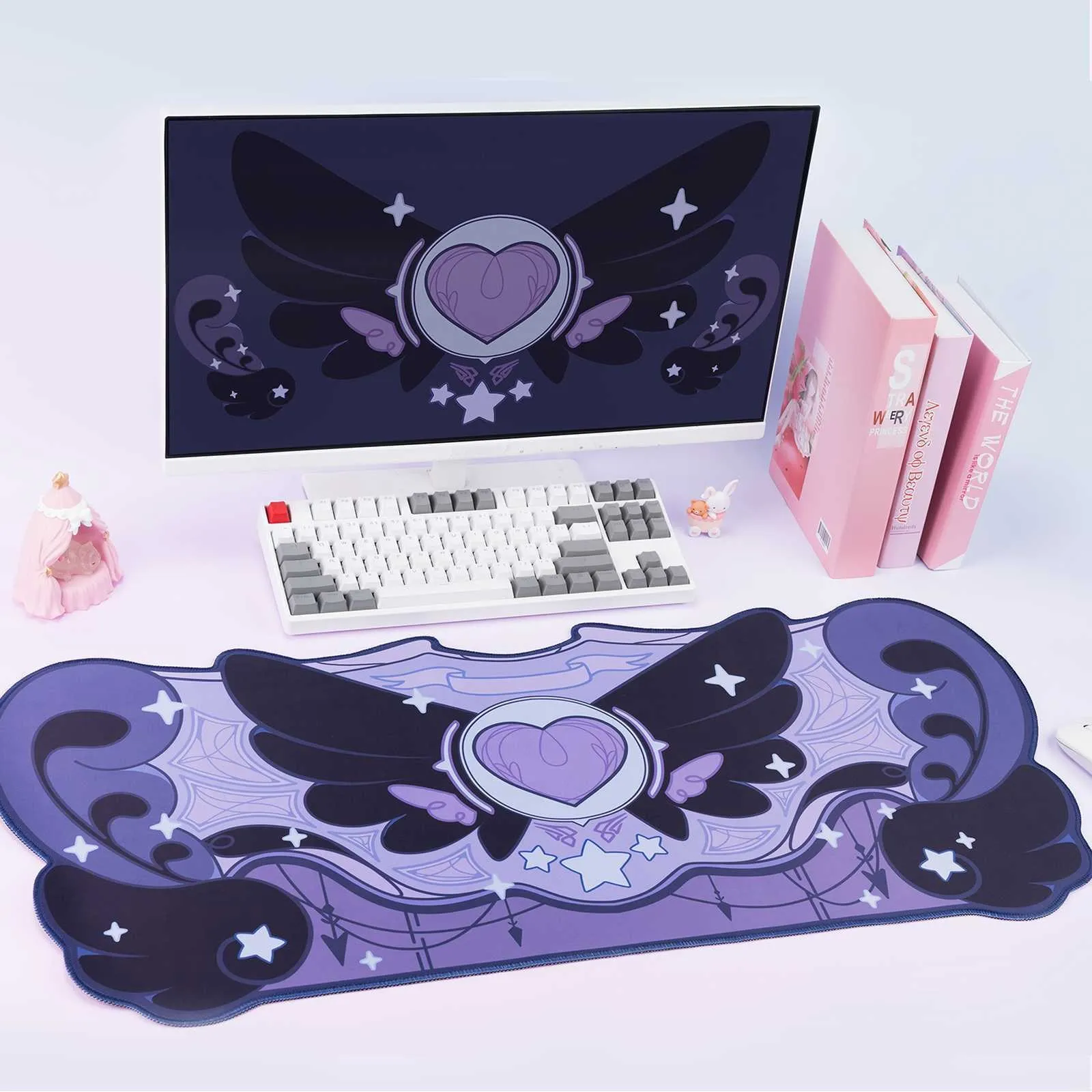 Geekshare Wing Star Dark Cover- Star Series Protective Case Dock Cover Thumb Grip Caps set Mouse Pad for Nintendo Switch OLED