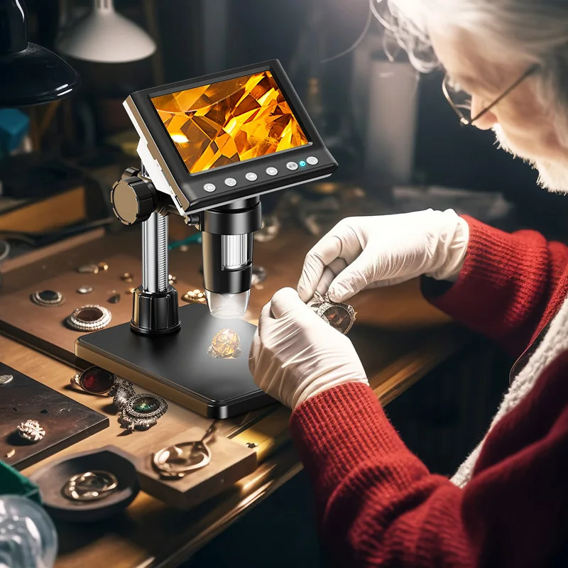 Hayve 4.3'' Digital Microscope 1000X Coin Microscope 1080P Video Adult Soldering 8 LEDs PC View