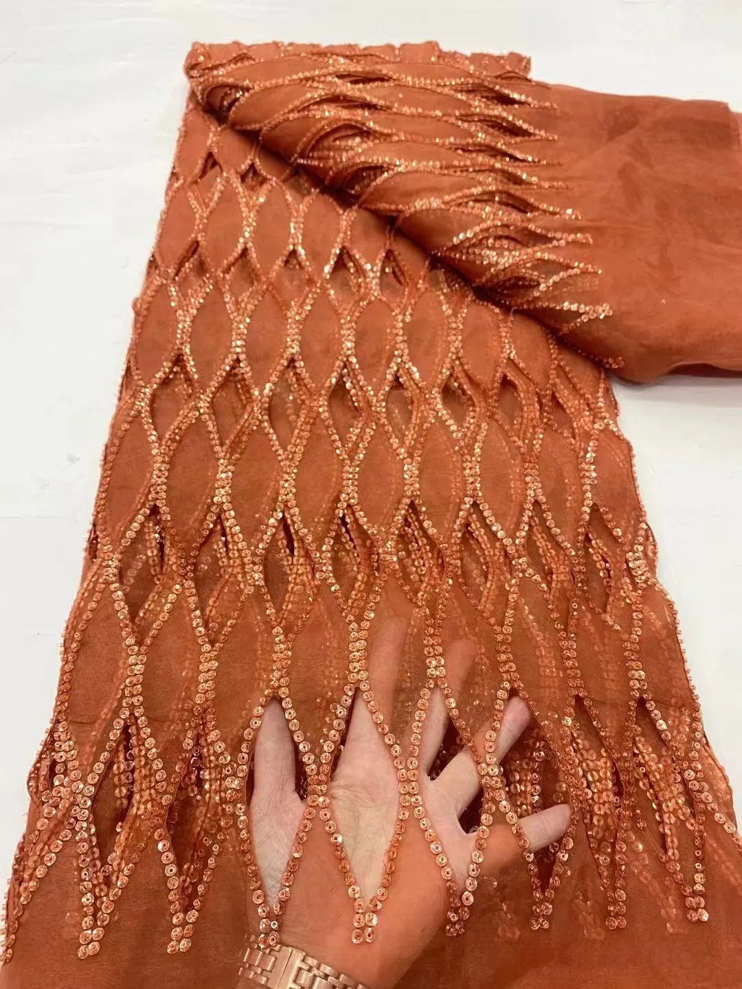 

Latest Gold African Lace Fabric 2023 Luxury French Sequins Mesh Lace Fabric High-end Handmade Beaded For Wedding Dress