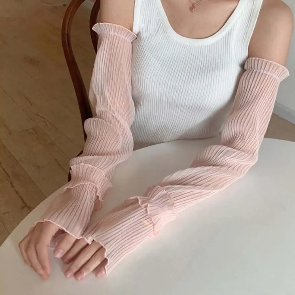 

Covers Fingerless Gloves Sun Protection Lotus Leaf Lace Women Arm Sleeves Lace Gloves Lace Long Sleeves Korean Style