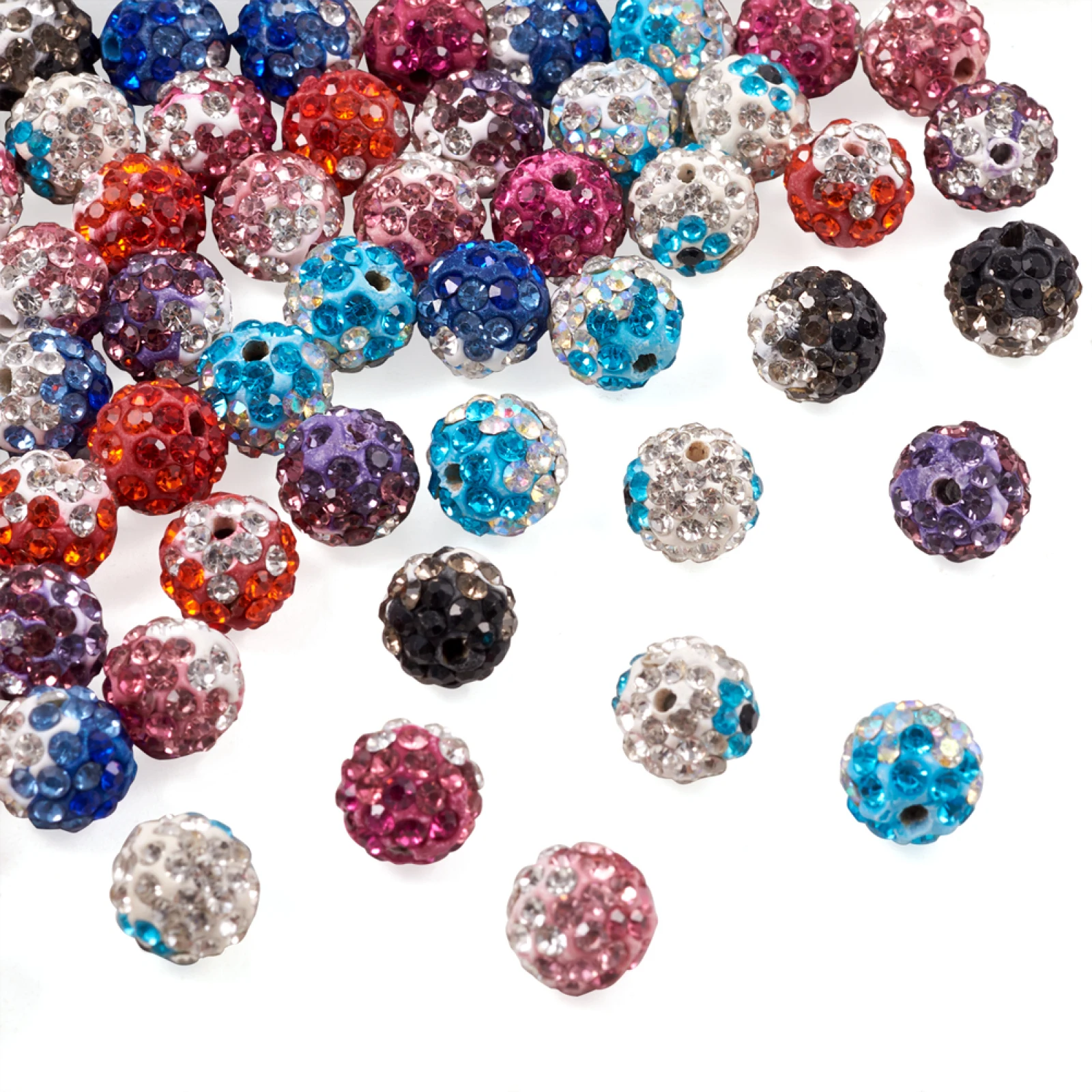 64Pcs 10mm Handmade Polymer Clay Rhinestone Crystal Ball Beads Spacer Charms For Bracelet Necklace Earring DIY Jewelry Making