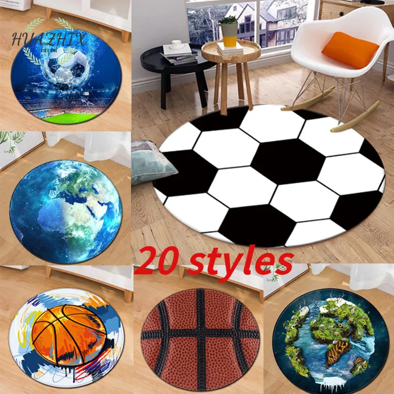 

Round Ball Carpet Football Basketball Children's Bedroom Rug Living Room Creative Mat Computer Chair Mats Floor Home Decoration