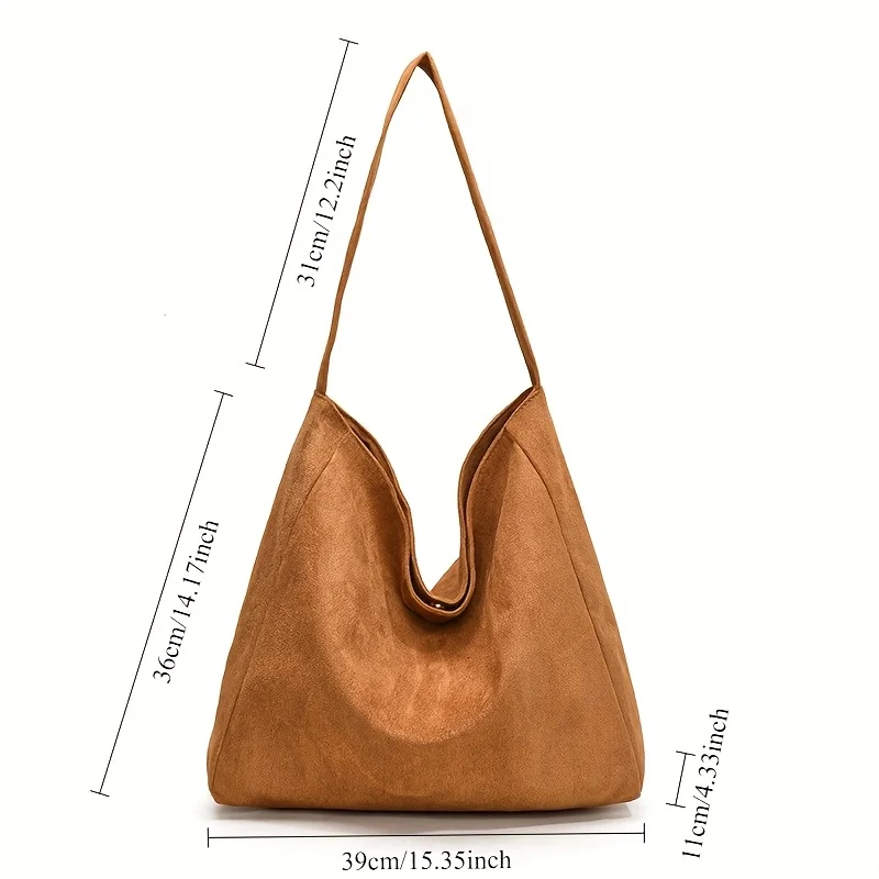 Vintage Soft Faux Suede Handbag Magnetic Clasp Fixed Strap, Machine Washable Tote Bag for Women's Work, Travel, Shoulder Purse