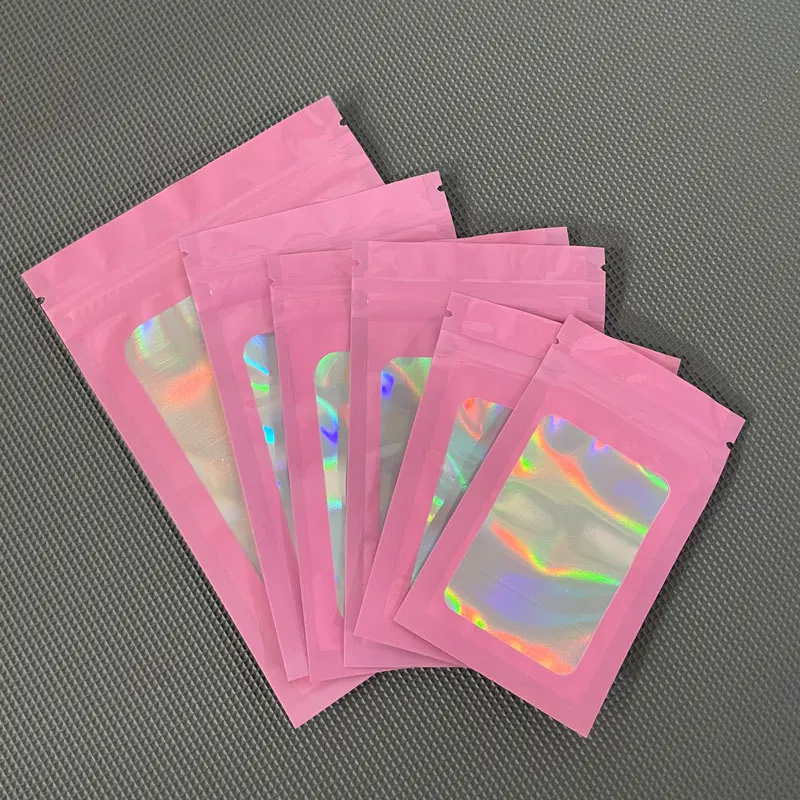100Pcs Smell Proof Mylar Bags Resealable Odor Proof Bags Holographic Packaging Pouch Bag With Clear Window For Food