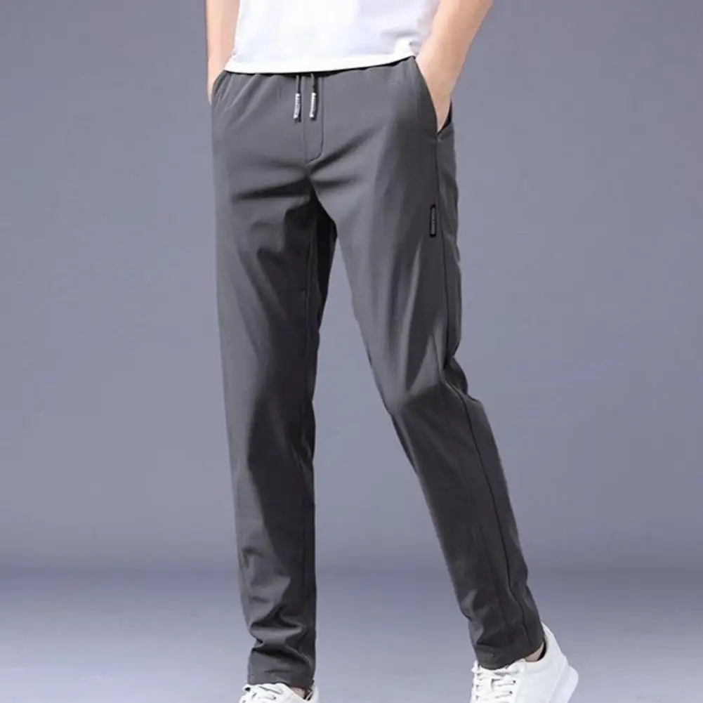 Men Trousers Spring Summer Men Pants Elastic Waist Trendy Korean Style Casual Drawstring Pants Men Straight-leg Trouser for Street Wear