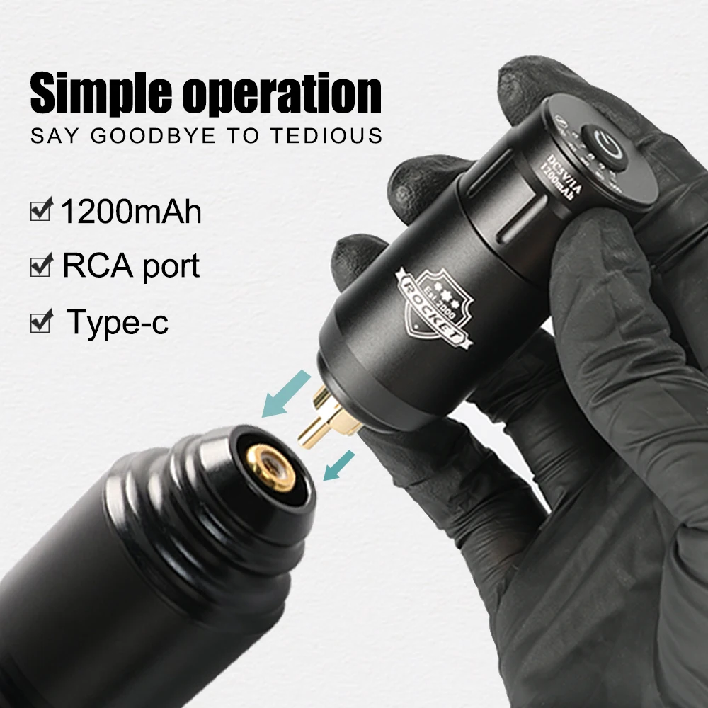 Mini Rocket Tattoo Machine Set RCA Jack Rotary Tattoo Gun Short Pen With Wireless Tattoo Power Supply Professional Tattoo Kit