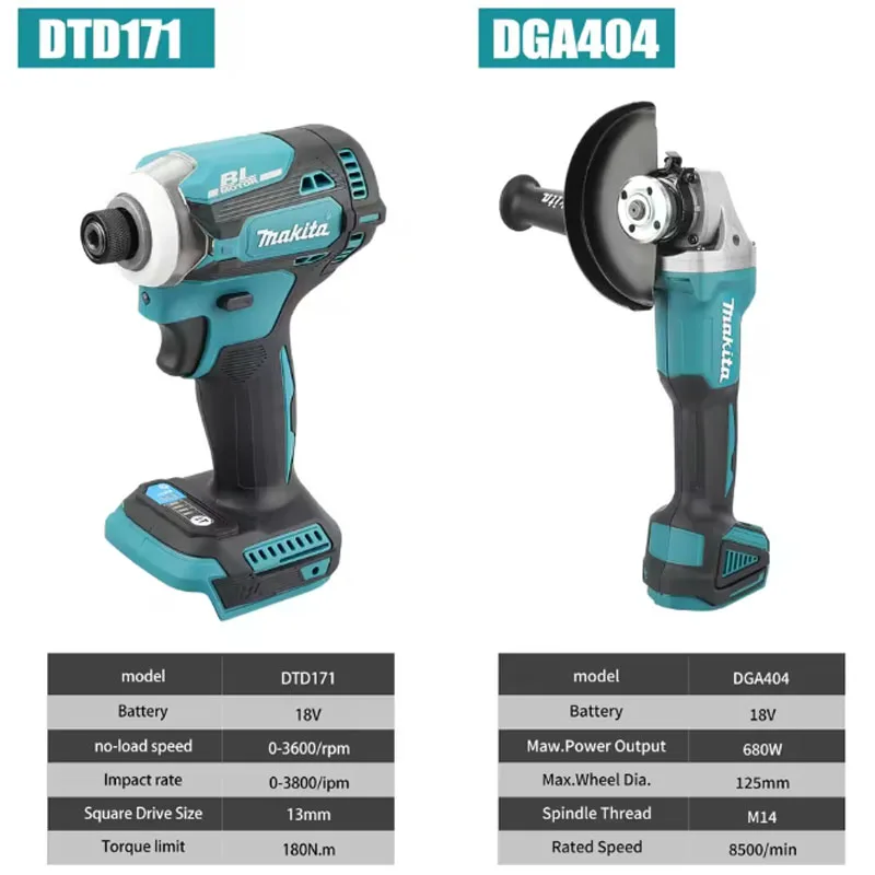 마키타 18V 콤보 키트: DTD171 임팩트 드라이버 & DGA404 125mm 앵글 그라인더, DIY 및 건축용 전동 공구