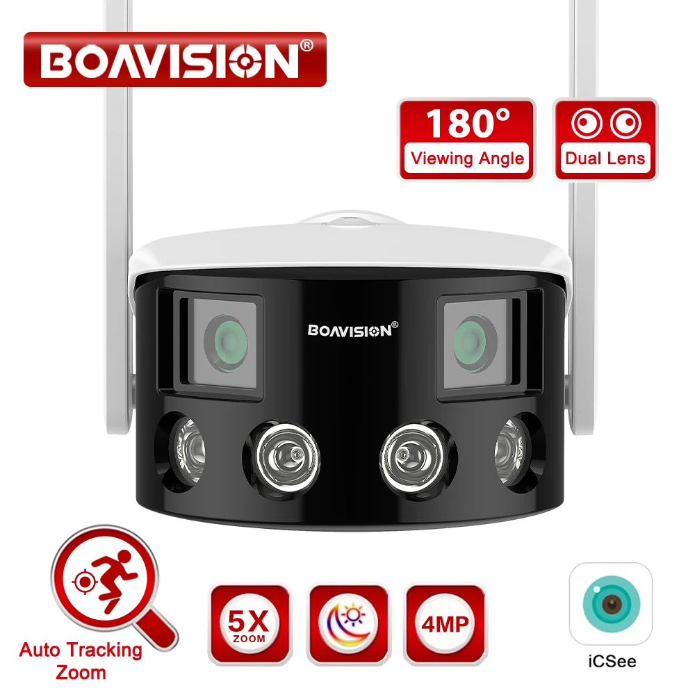 Caméra de Surveillance extérieure WIFI 4MP HD, double objectif, Angle