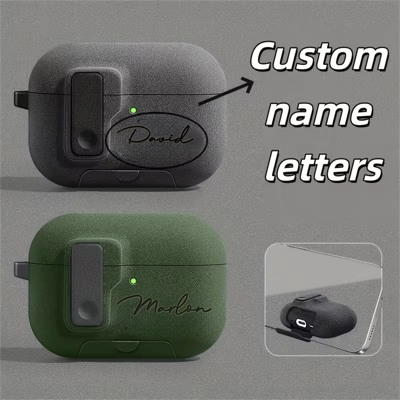 Customized Stylish Protective AirPods Case with Engraved Name and Keychain Attachment