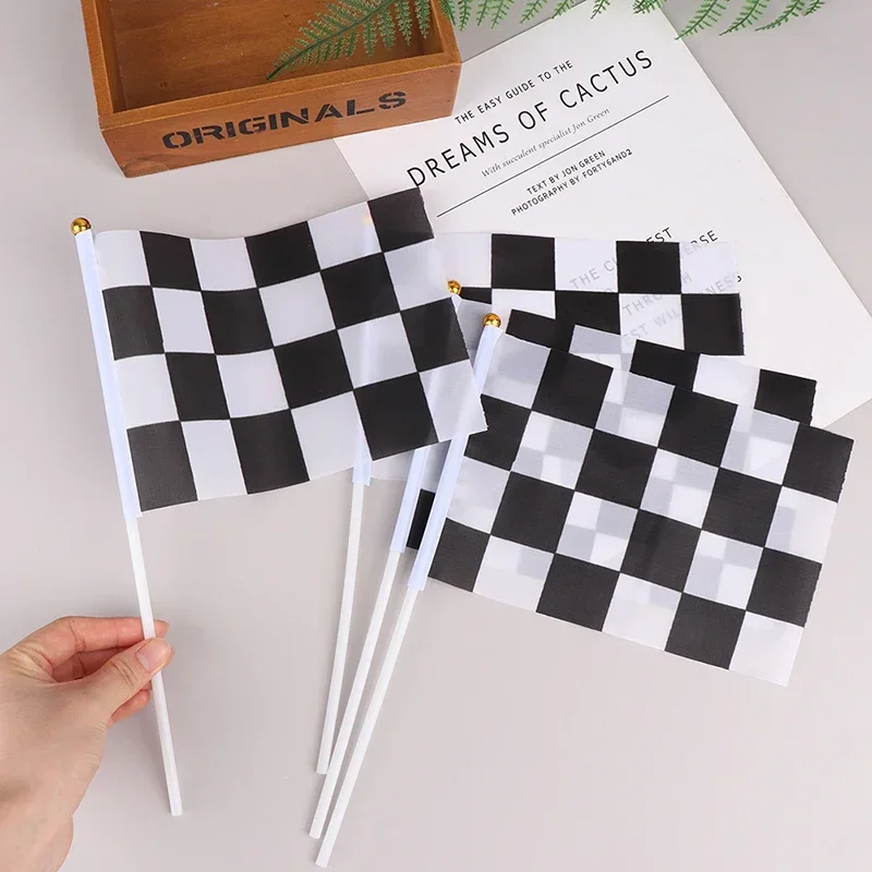 1/10Pcs 14*21cm Black And White Square Hand Flag Racer Waving Racing Flags Car Starting Banners