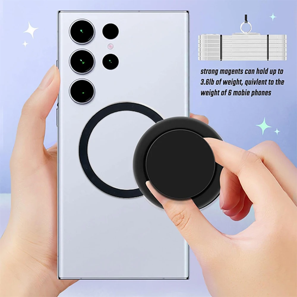 Magnetic Mobile Phone Grip and Stand with Universal Attachment