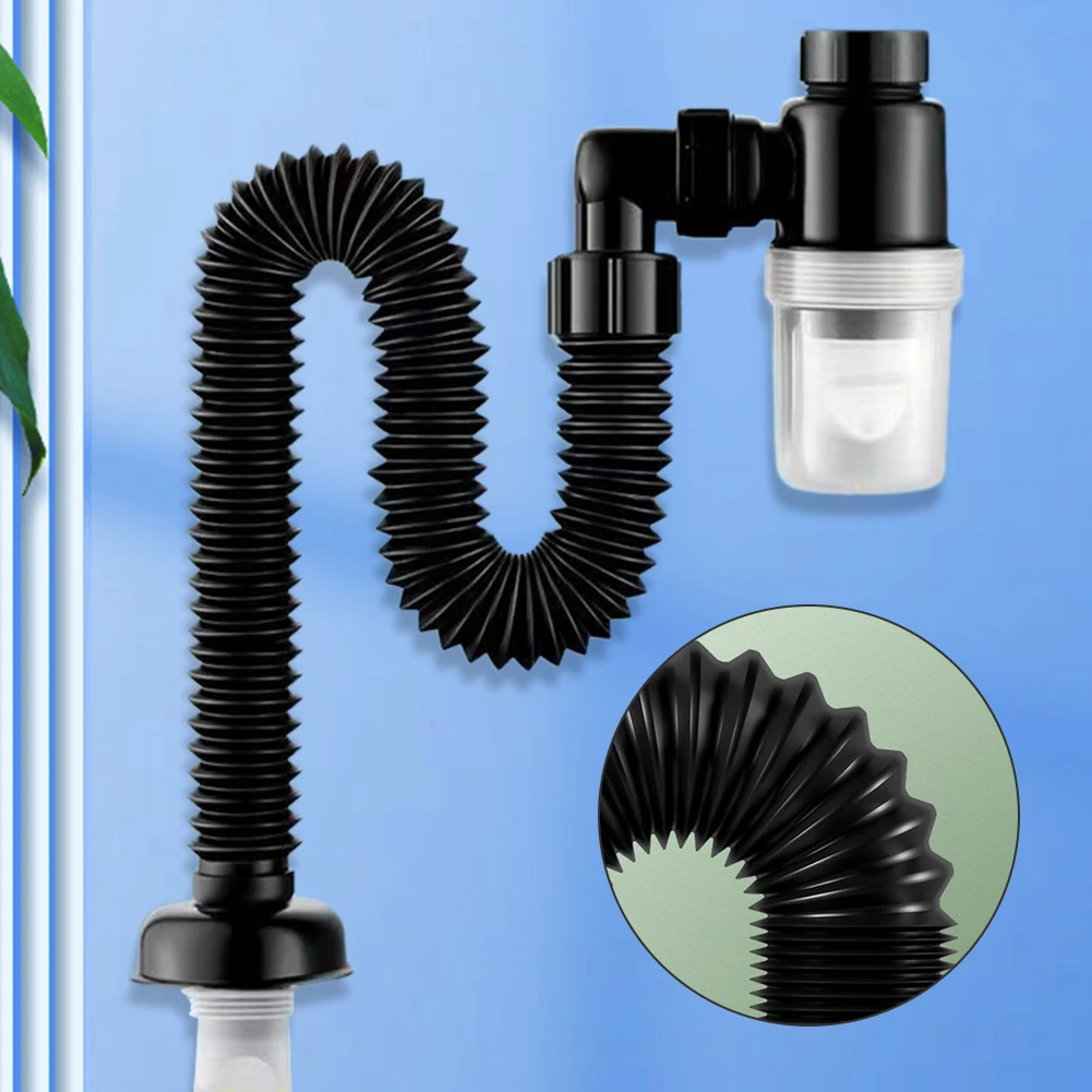Retractable Deodorizing Filter Anti Clogging Flexible Downspout Telescopic Flexible Sink Drain Home Sink Hose for Bathroom Sink